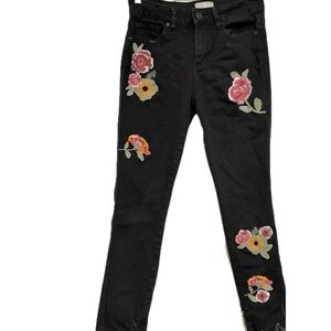 BMDI Floral Embroidered Black Stretch Jeans